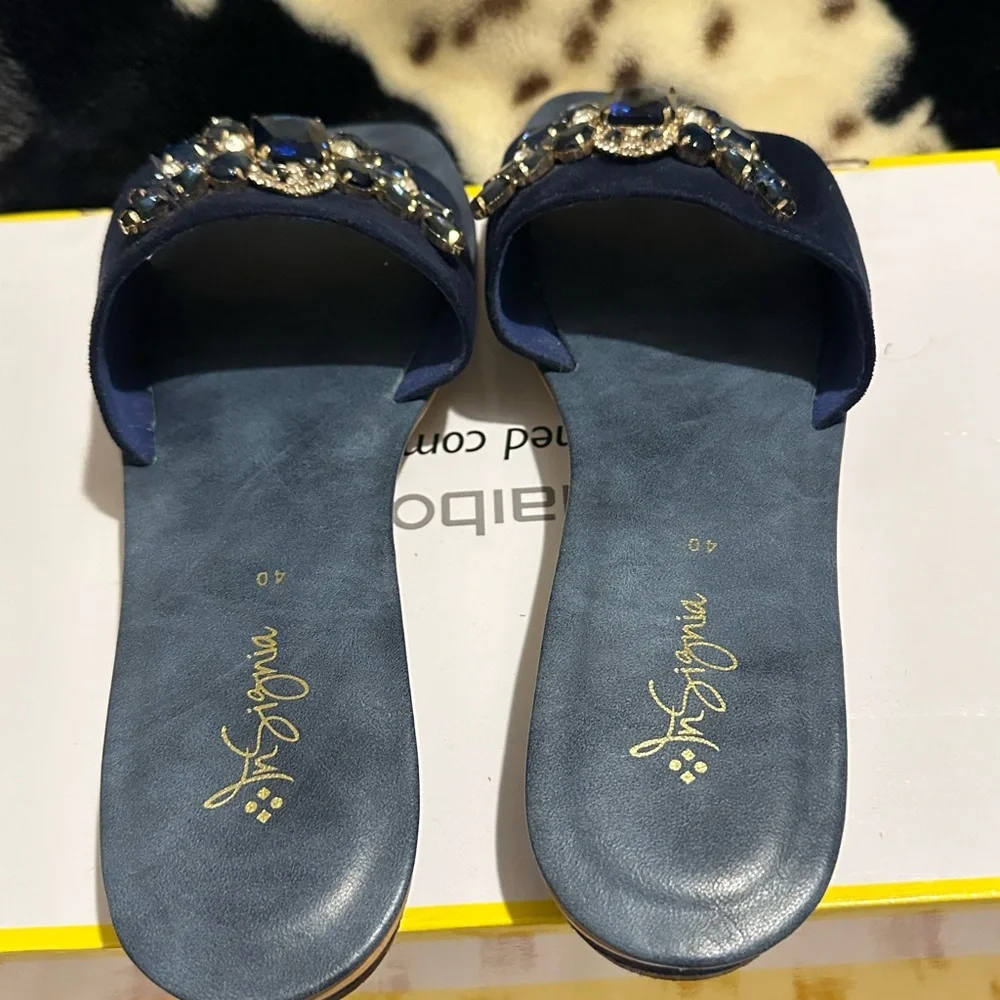 Stylish Navy Embellished Sandals - Picture 3 of 4